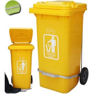 Κάδος πλαστικός 120L τροχήλατος με πεντάλ (κιτρινο)